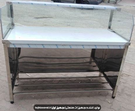 میز کار استیل با رف نما شیشه