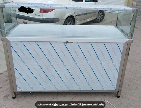 میز کار استیل با رف نما شیشه